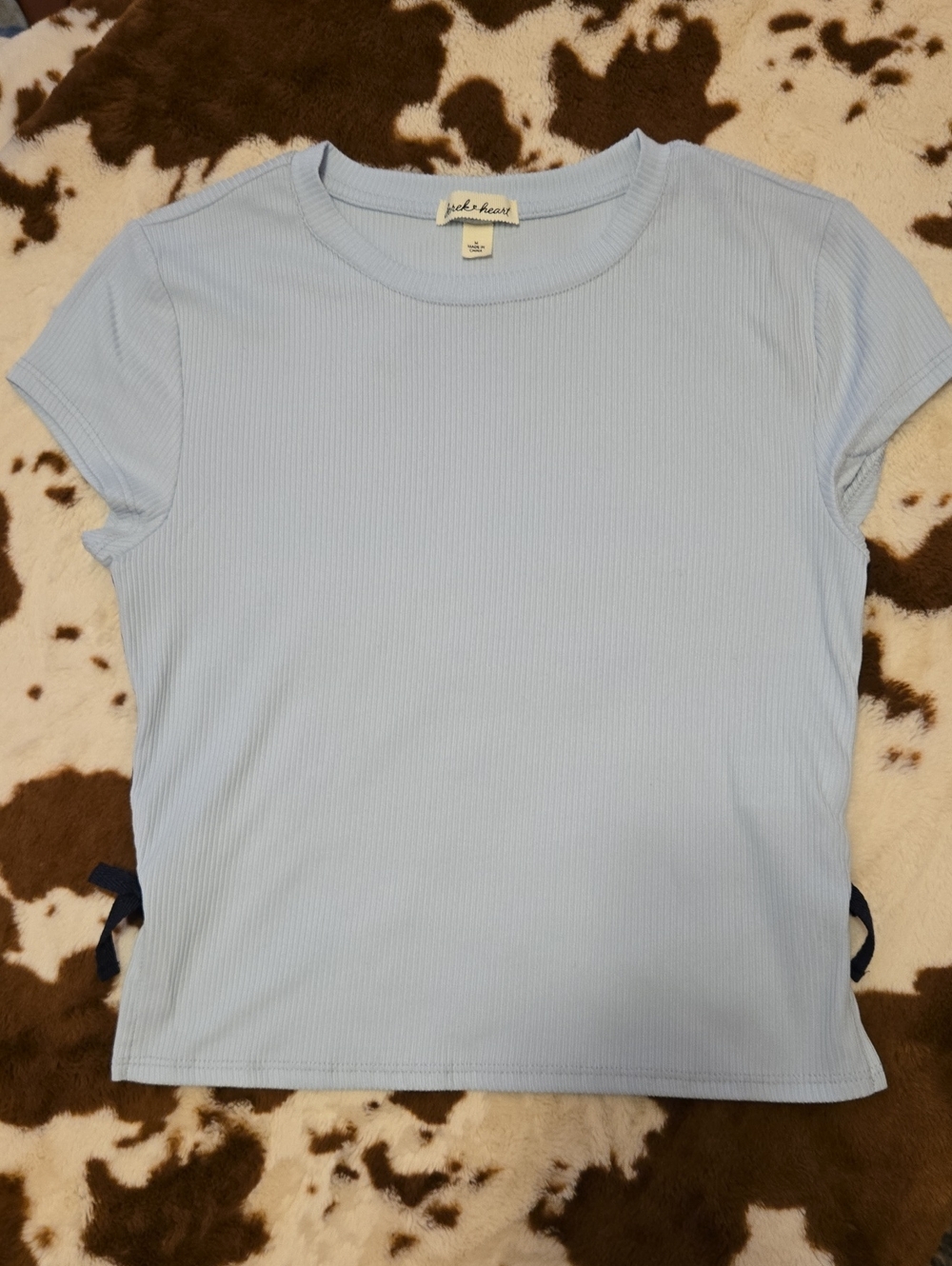 Derek Heart Light Blue Ribbed Short Sleeve Tee